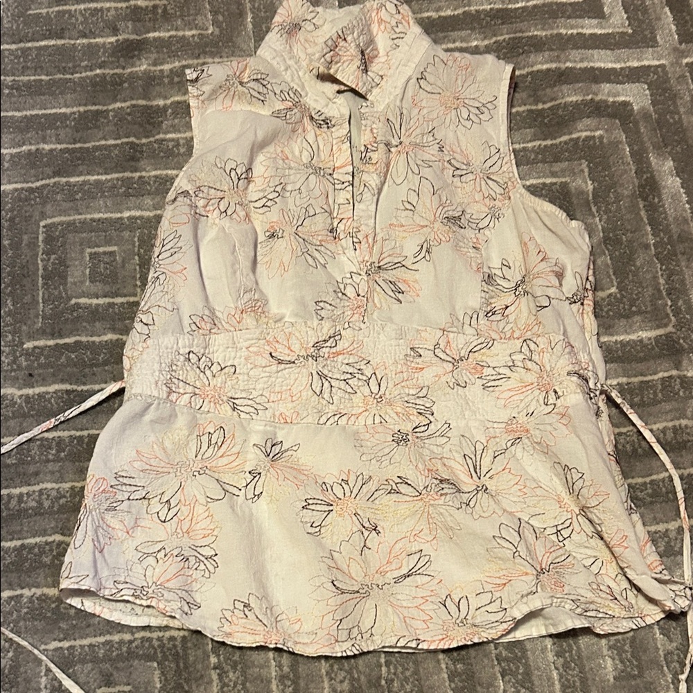 AB Studio Floral Sleeveless Blouse - Cream and Pink